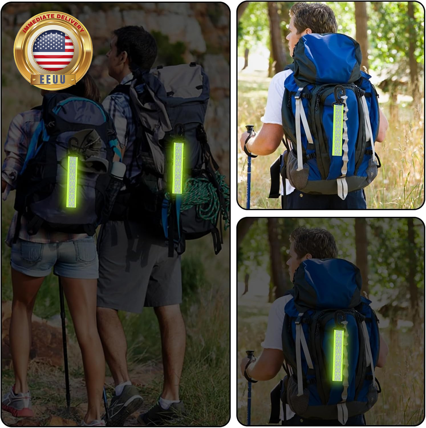 8 Pcs Reflective Straps Green Reflective Backpack Tags Glow in the Dark Keychain