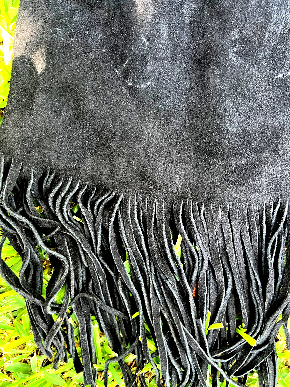 Native American Indian Black Suede Fringe Shawl & Skirt Leather 1970s Vintage!