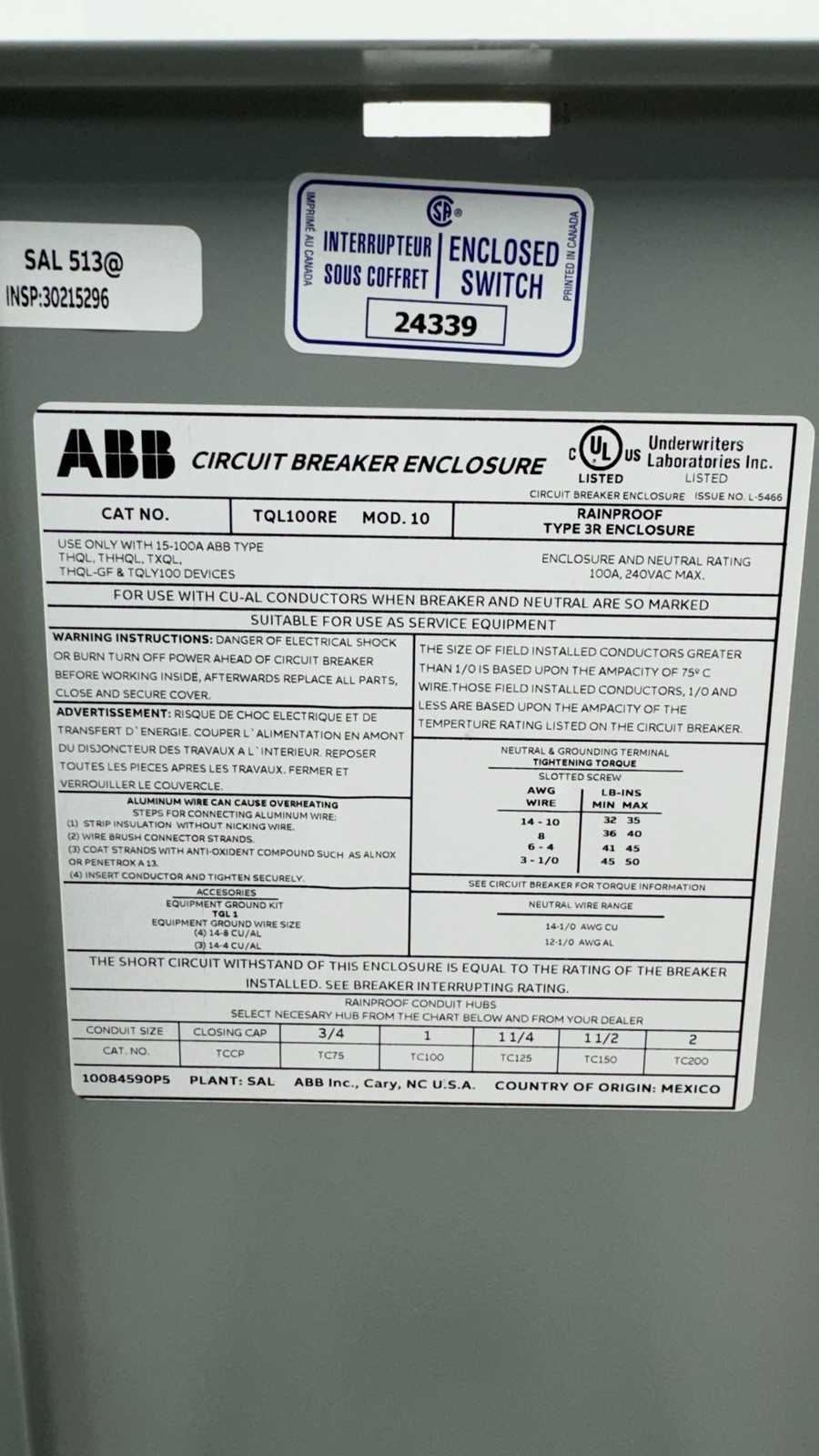 ABB 100 Amp Outdoor Circuit Breaker with Enclosure TQL100RE (OB)