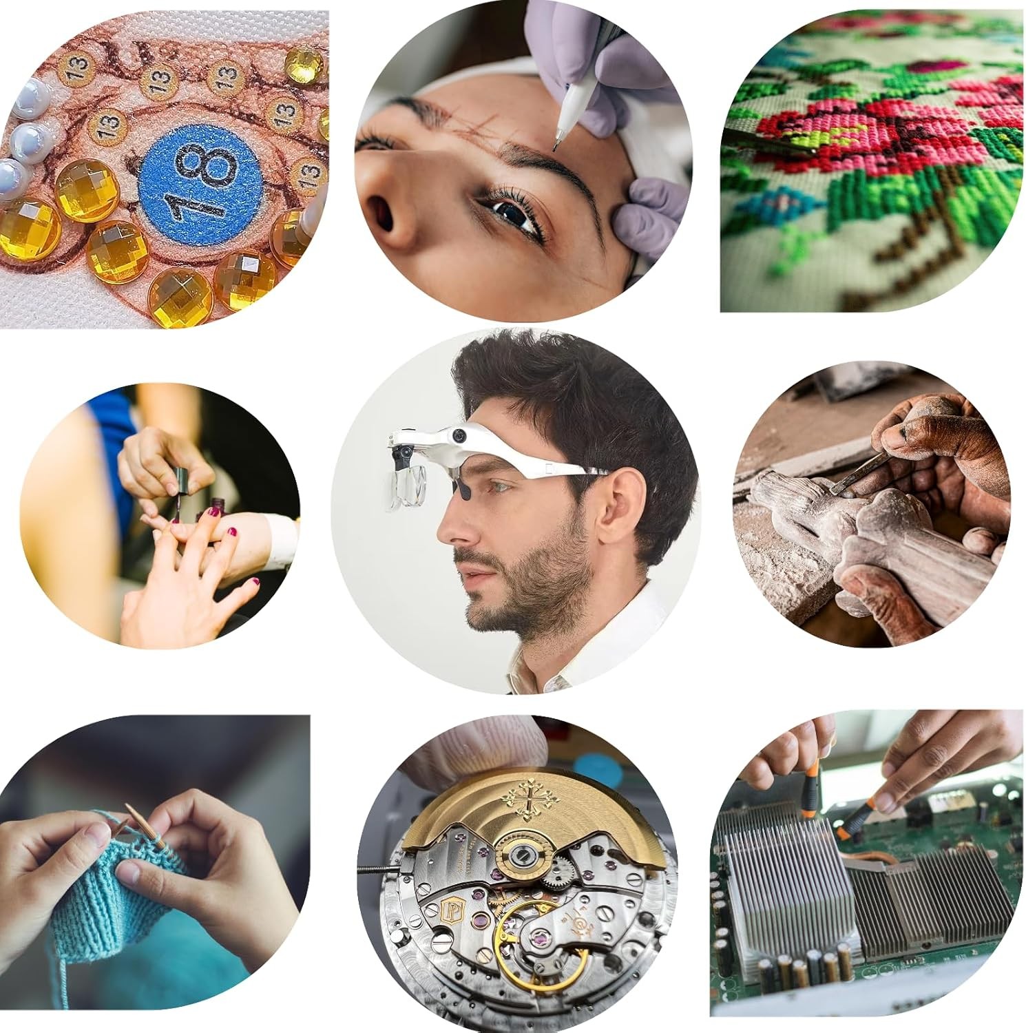 Head Mount Magnifier with LED Light, Adjustable Magnifying Glass for Soldering