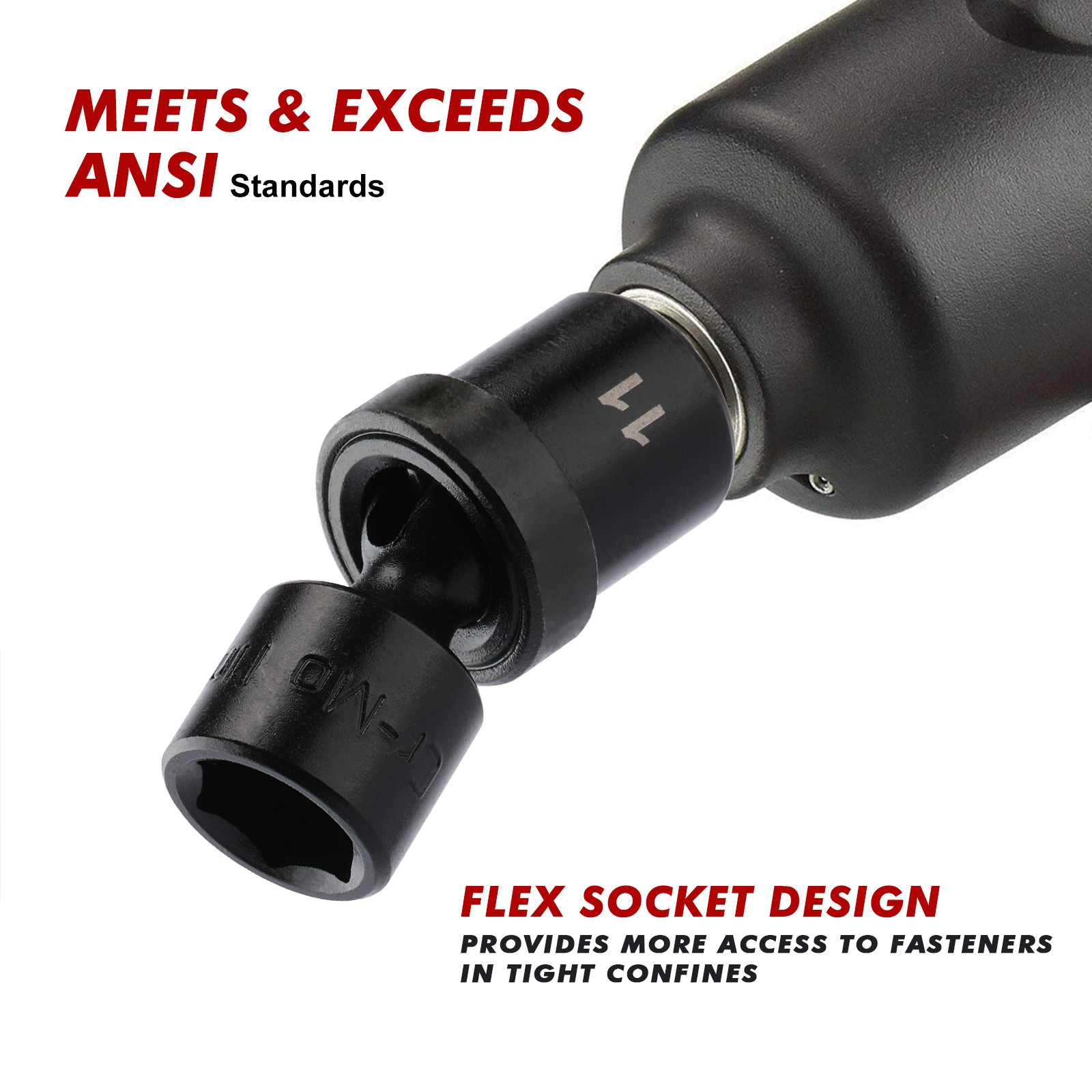 12pcs 1/4-Inch Impact Socket Set Metric 5mm to 15mm 6-Point Cr-Mo Swivel Socket