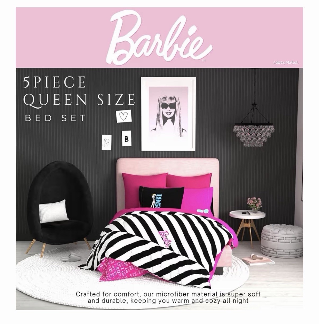 Super Soft Barbie 1959 Queen 5 PC Reversible Comforter Set