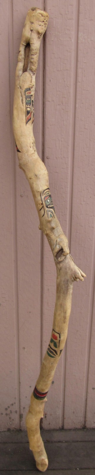 Northwest Coast Hand Carved SHAMAN Totem Walking Talking Stick Cane Pole STAFF
