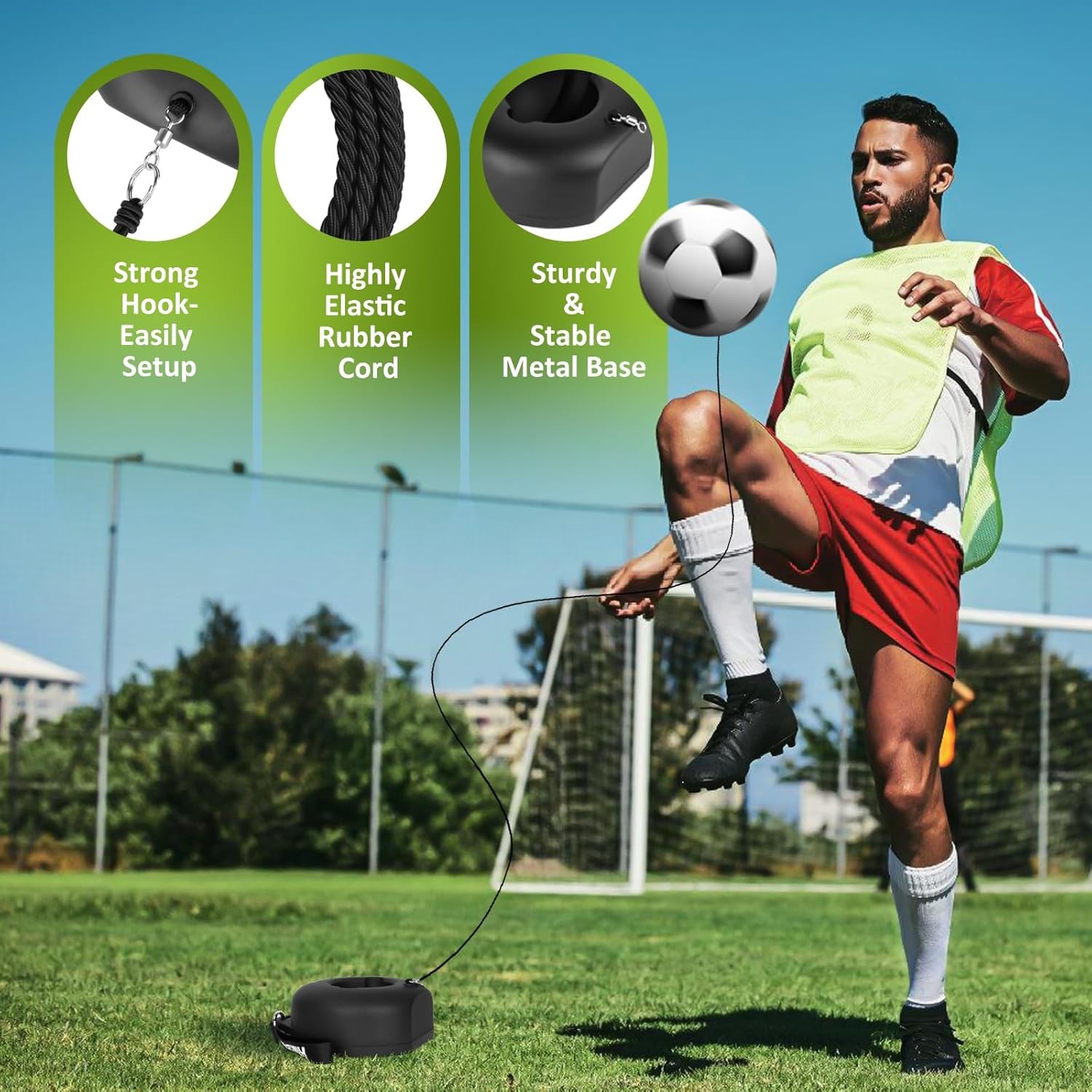 Soccer Training Set w Metal Base Portable Solo Trainer Equipment w Rebound Ball