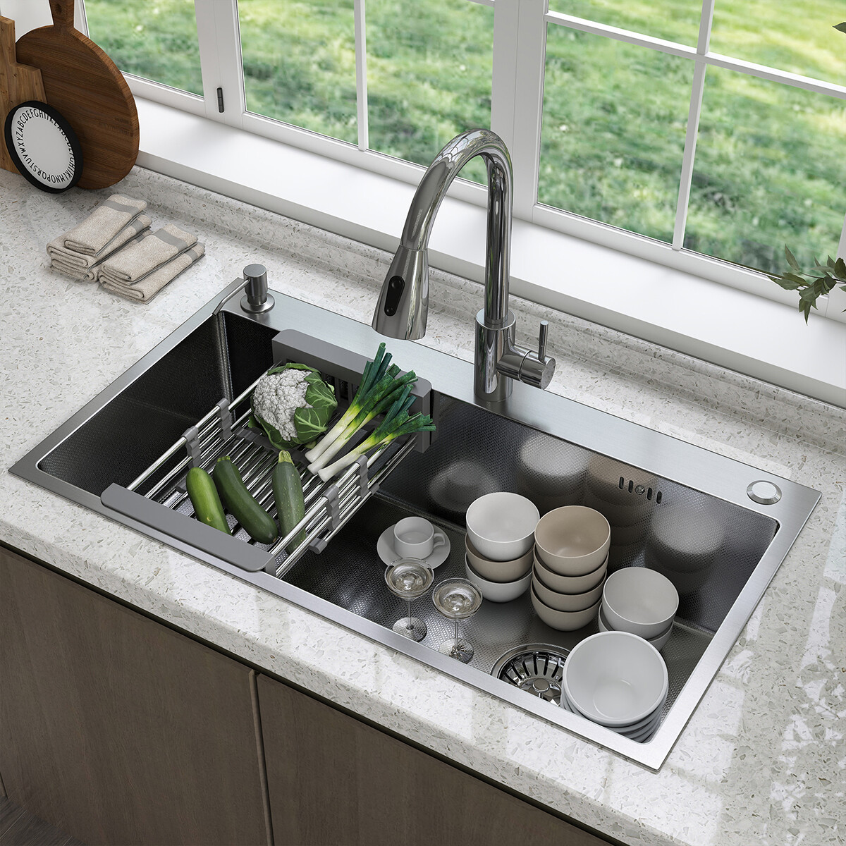 Drop In Kitchen Sink Stainless Steel Single Bowl Sinks with Faucet 28/30/32 Inch