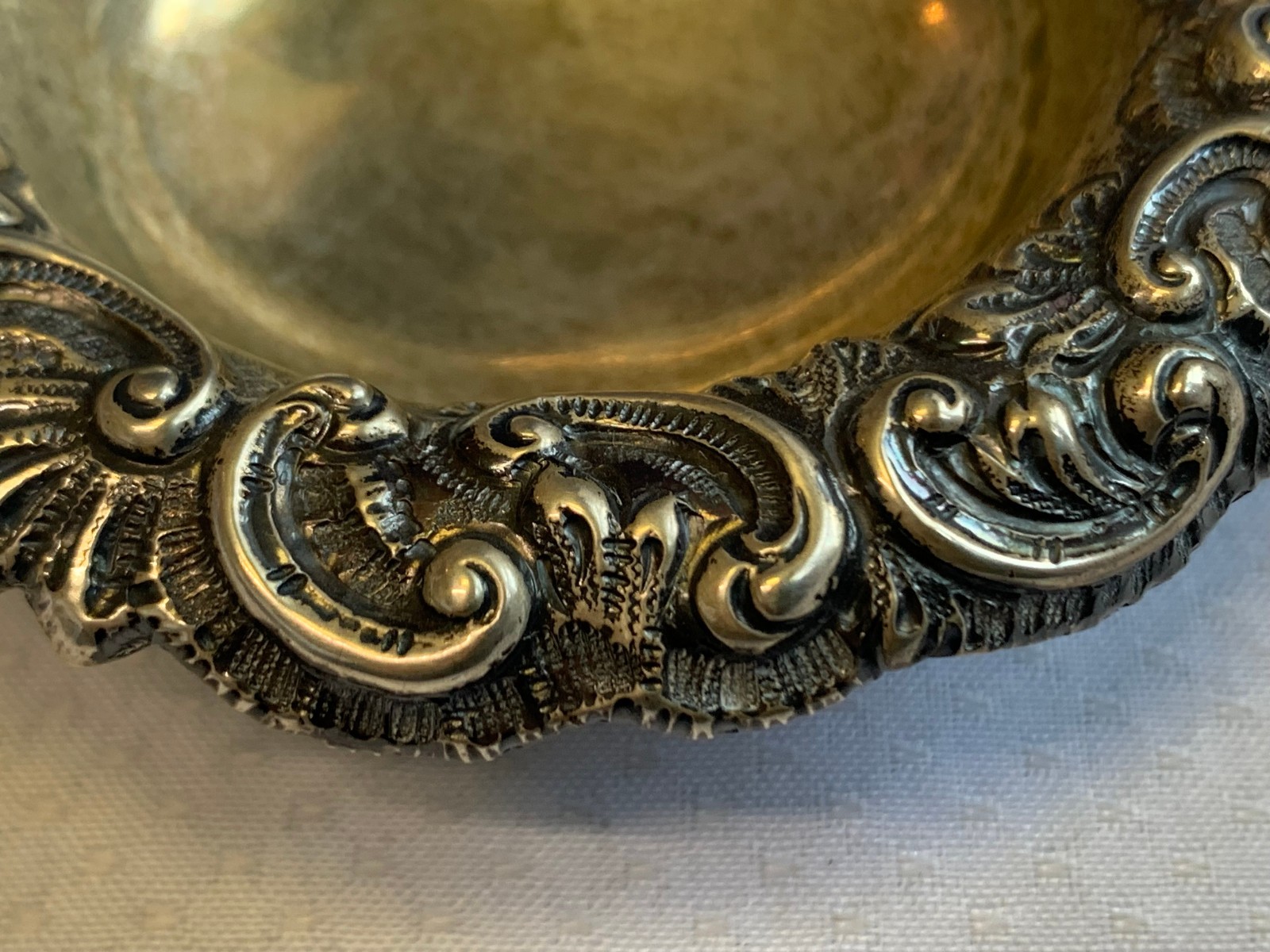 Antique Sterling Silver Condiment Dish Master Salt Cellar 38.9g Floral Repousse