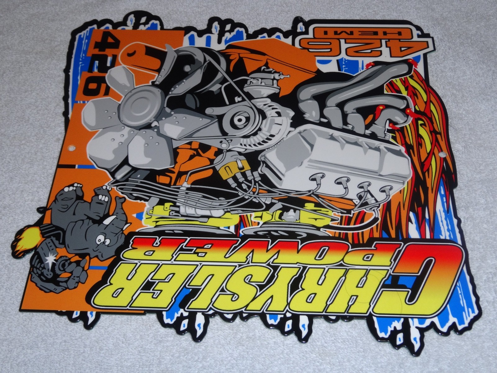 VINTAGE "CHRYSLER POWER 426 HEMI MOTOR ELEPHANT" 11 3/4" METAL GASOLINE OIL SIGN