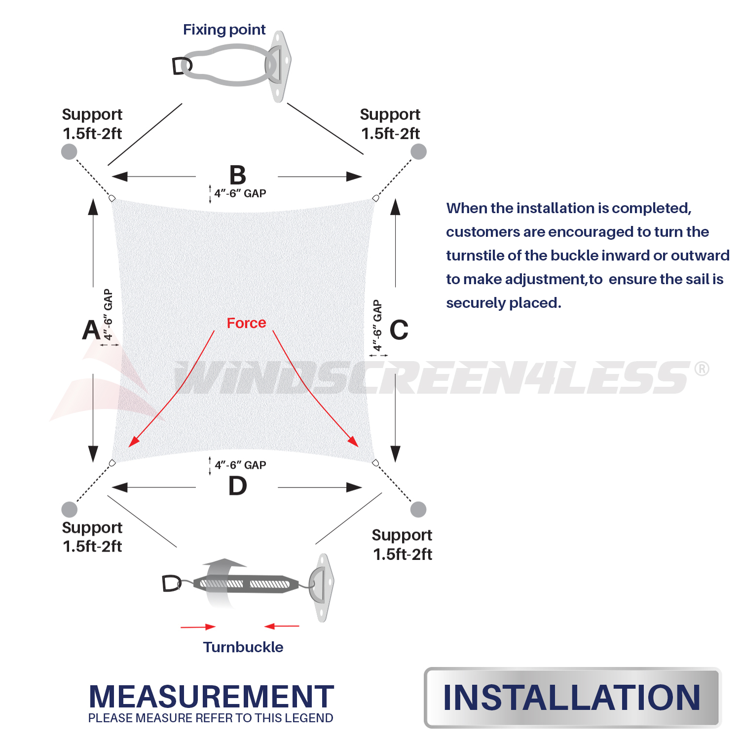 6-Inch Rectangle Sun Shade Sail Stainless Steel Hardware Kit