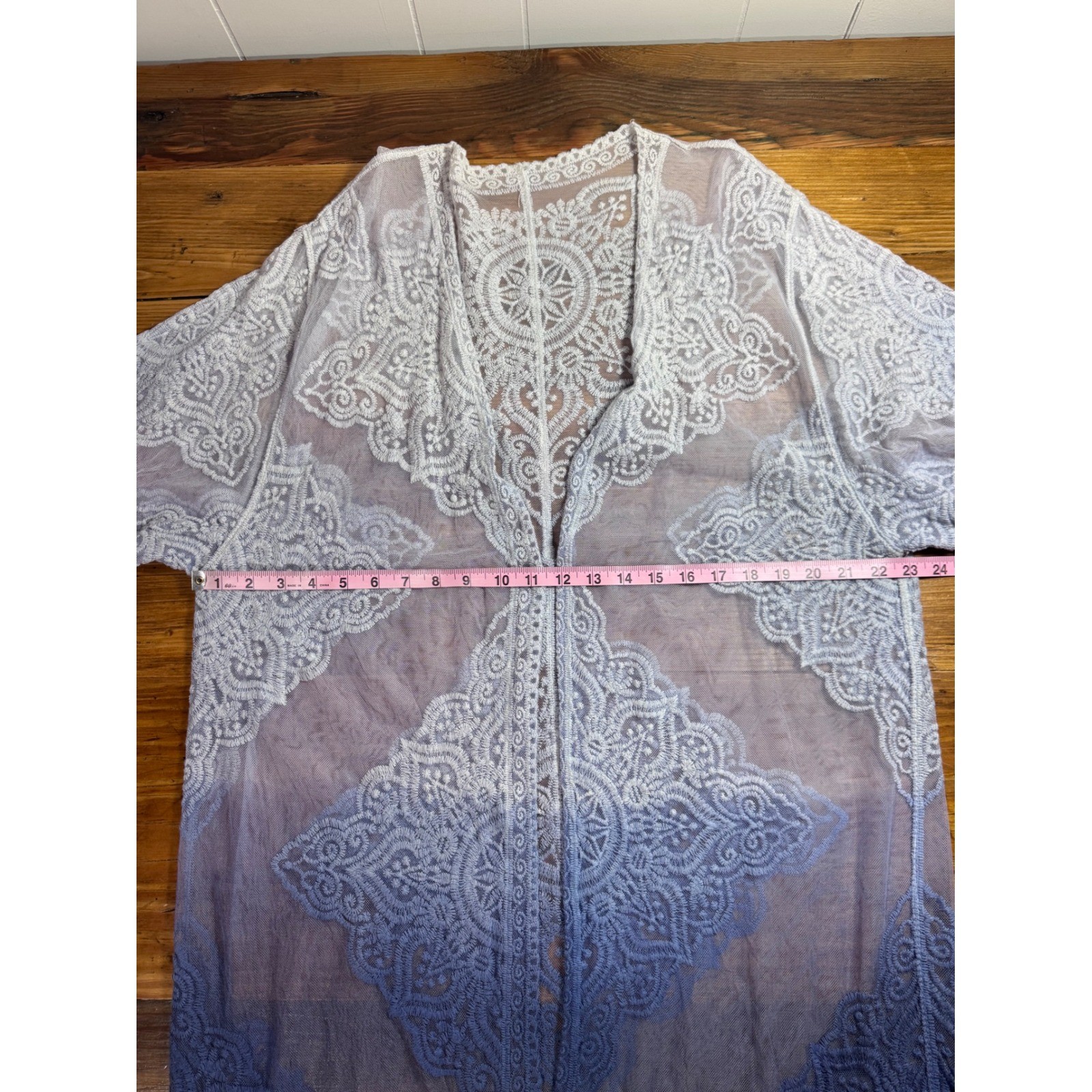 Boho Lace Kimono Duster Lavender Periwinkle Ombre Sheer Festival Cardigan OS