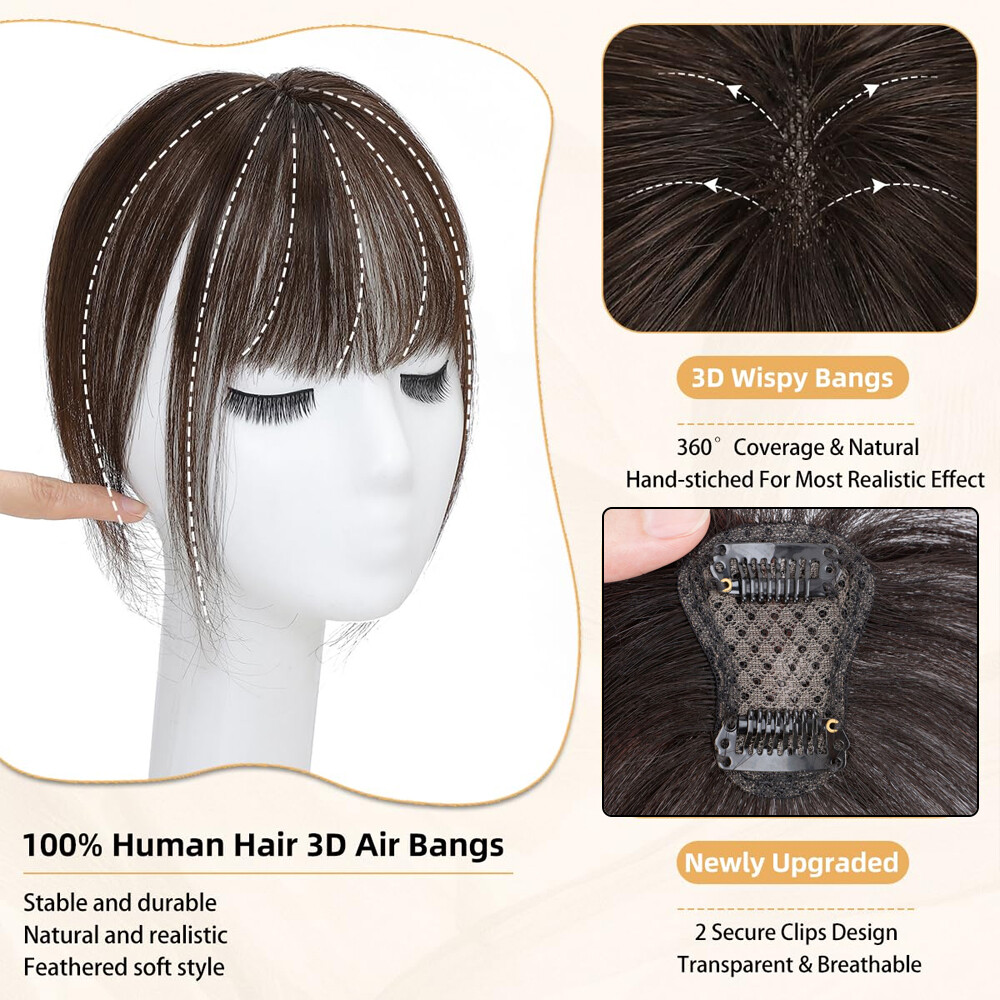 Clip In 100% Remy Air Thick Fringe Bangs Human Hair Extensions Hairpiece Topper