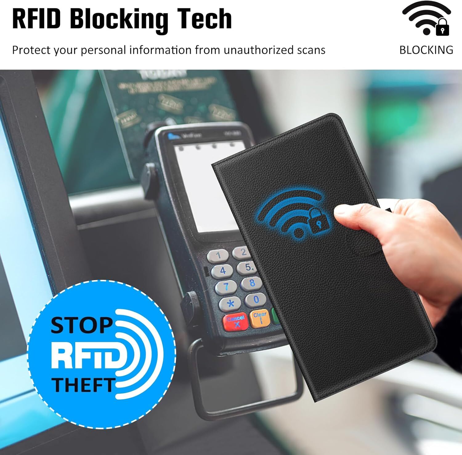 Checkbook Cover RFID Blocking Standard Register Duplicate Checks with Pen Holder