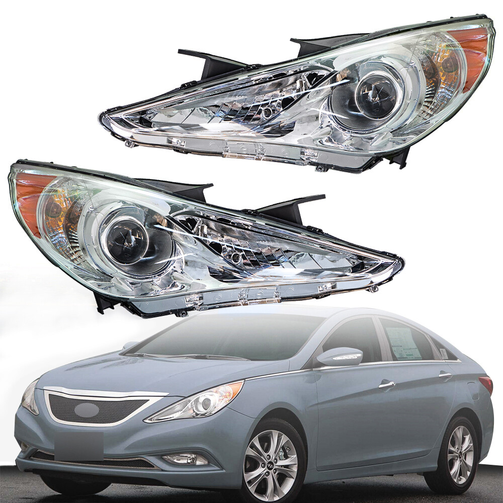 Pair Chrome Left+Right For 2011-2014 Hyundai Sonata LED Clear Headlights Lamps