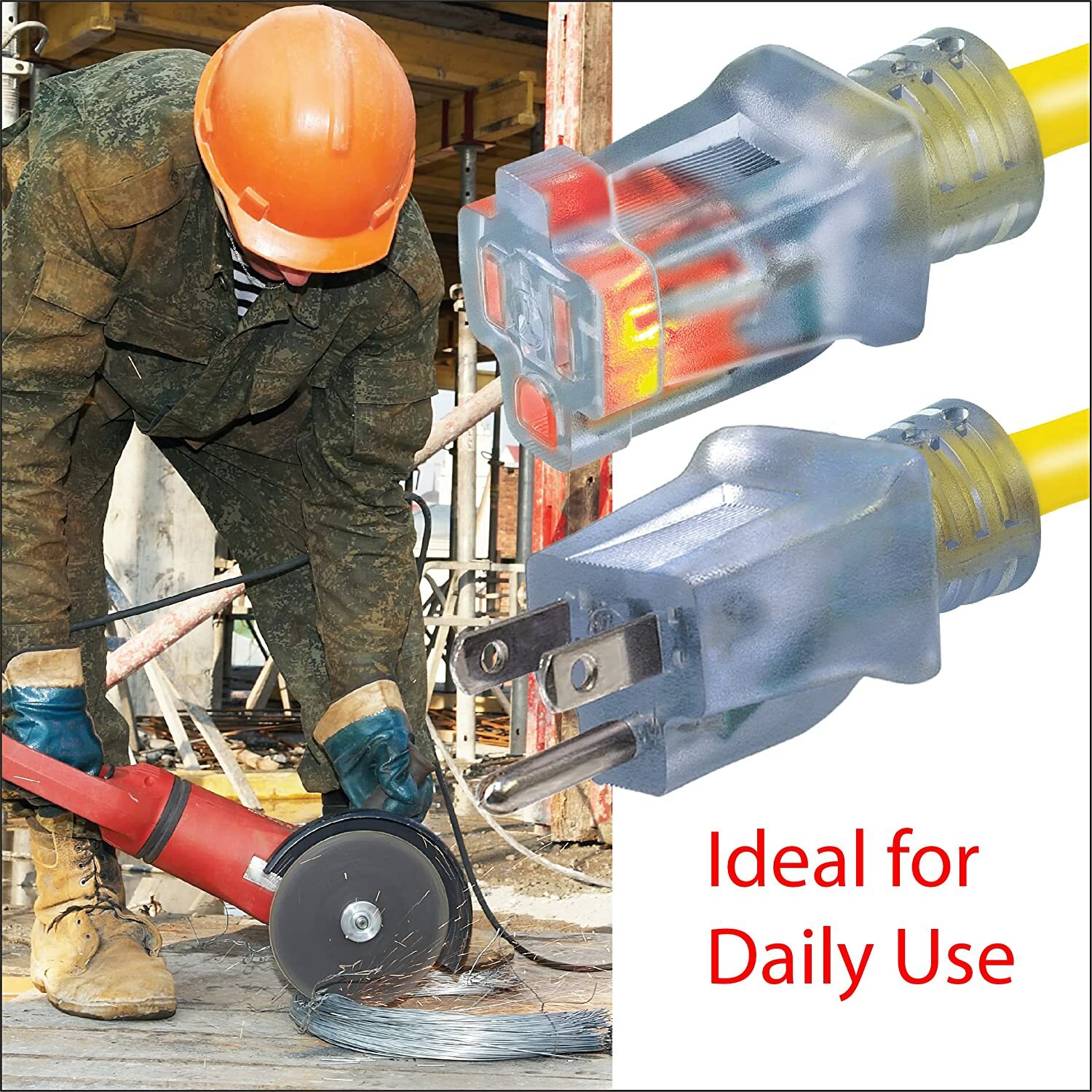 CP 100ft 12/3 SJTW Yellow Outdoor Extension Cord w/Power Indicator Light,CP10149