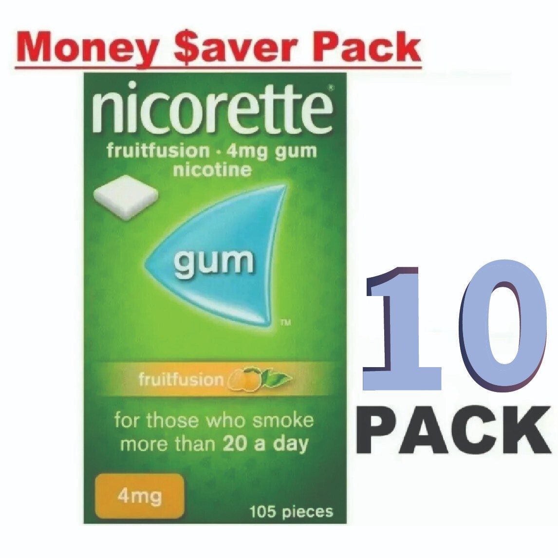 10 PACK Nicorette FRUIT FUSION Stop Smoking Chewing Gum 4mg 105Pieces