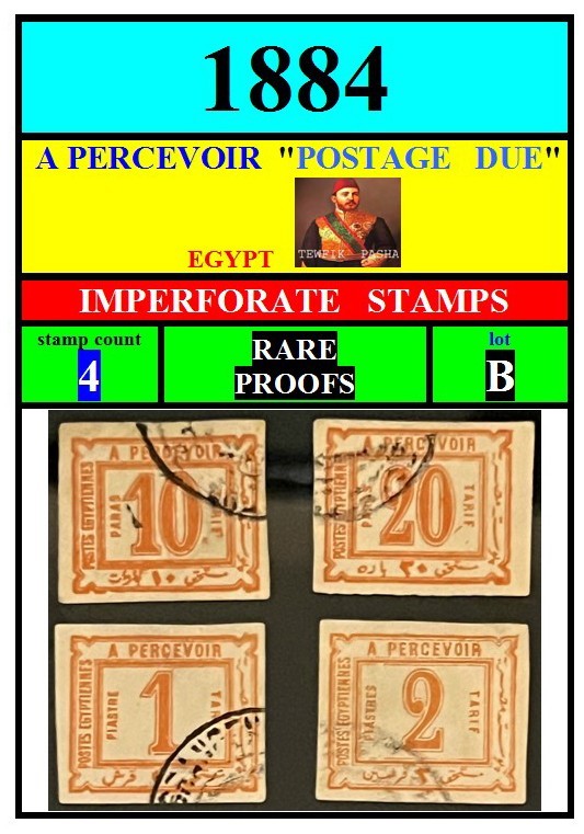 EGYPT-stamps-1884-B-IMPERFORATE POSTAGE DUE percevoir-rare PROOFS-CLEARANCE