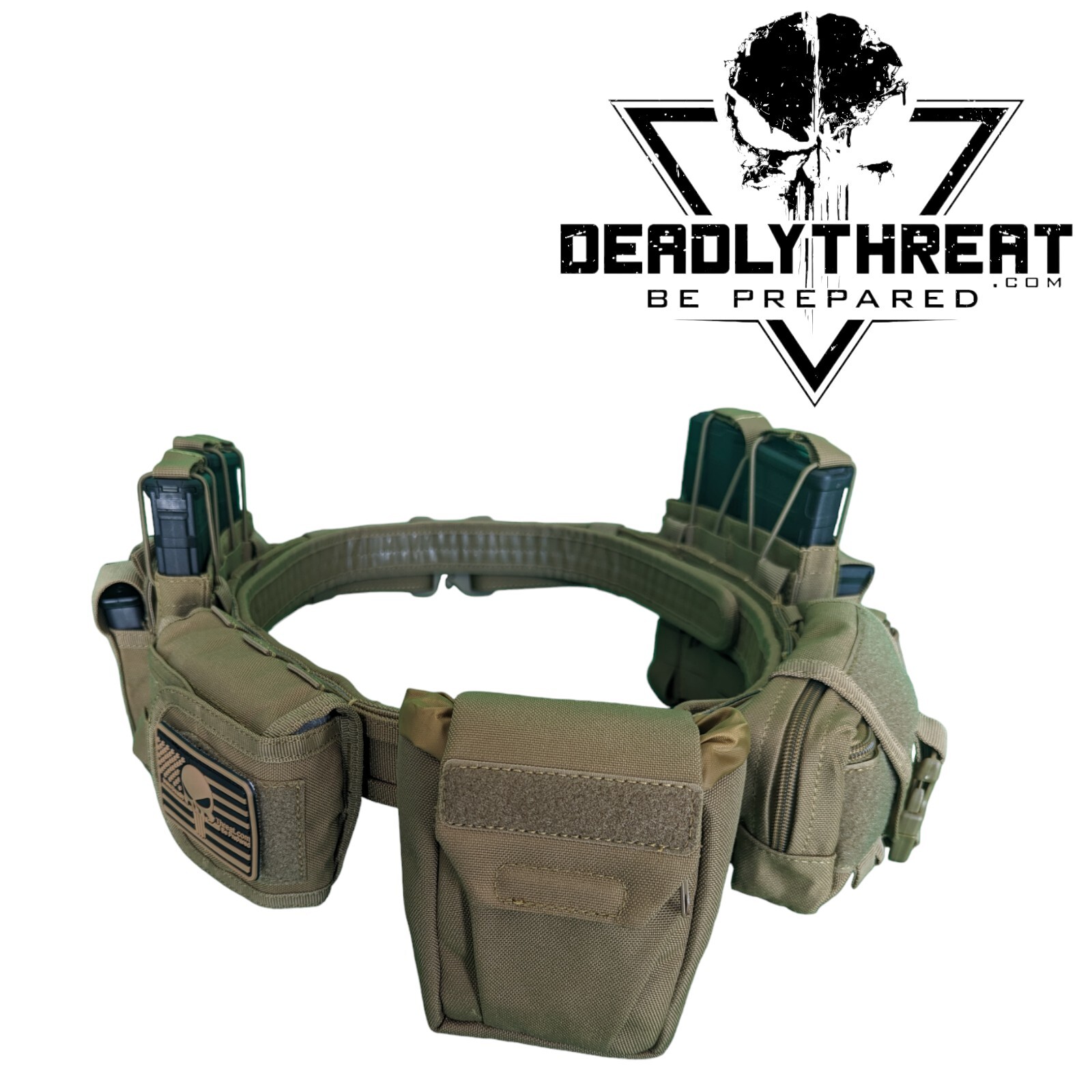Ghost Camo Heavy Duty War Battle Tactical Belt With Pouches Molle Webbing