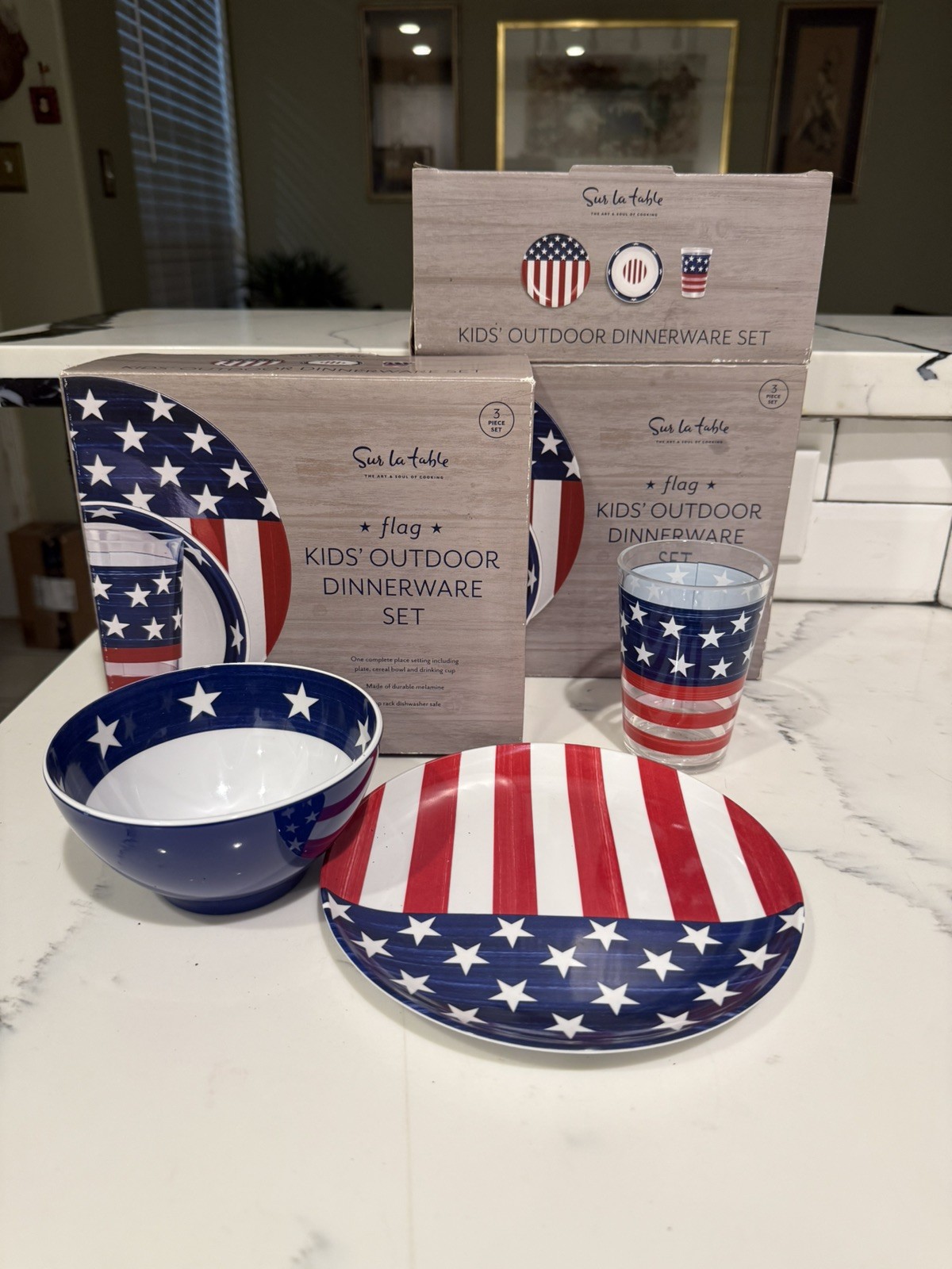 Sur La Table Kids Melamine FLAG Stars & Stripes Dinnerware Set BOXED NEW