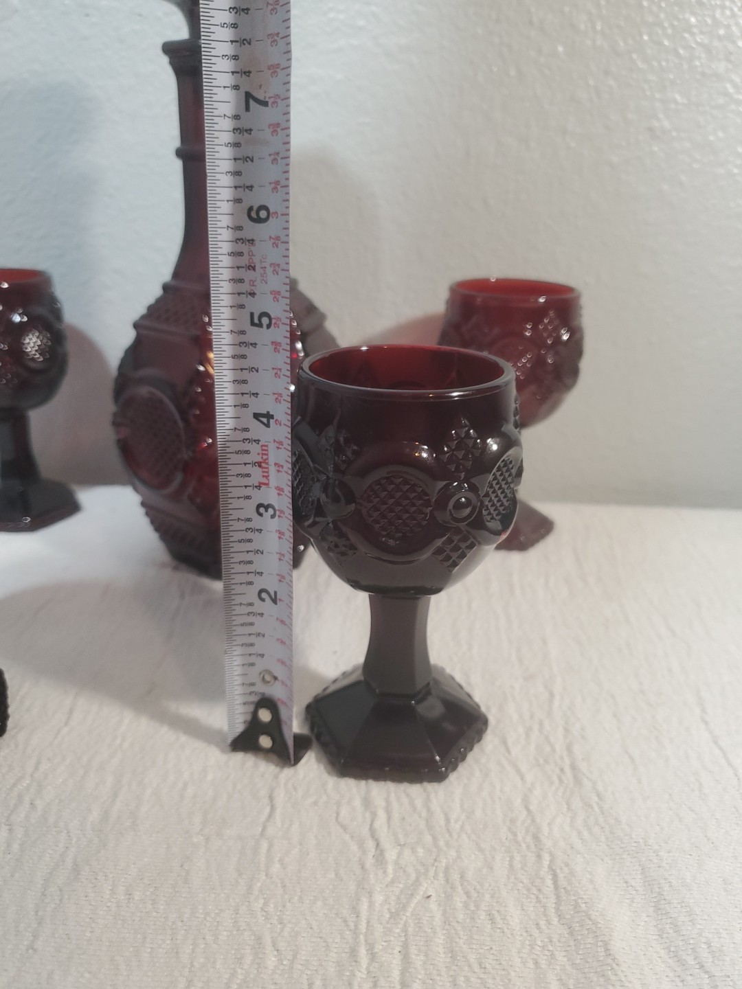 VTG Avon Decanter 4 Small Goblets 1876 Cape Cod Ruby Red Glass Victorian Gothic