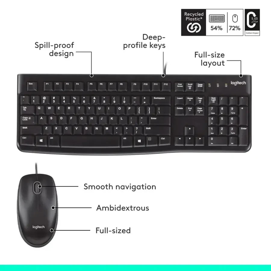 Logitech - MK120 Full-size Wired Membrane Keyboard and Mouse Bundle for USB Plug