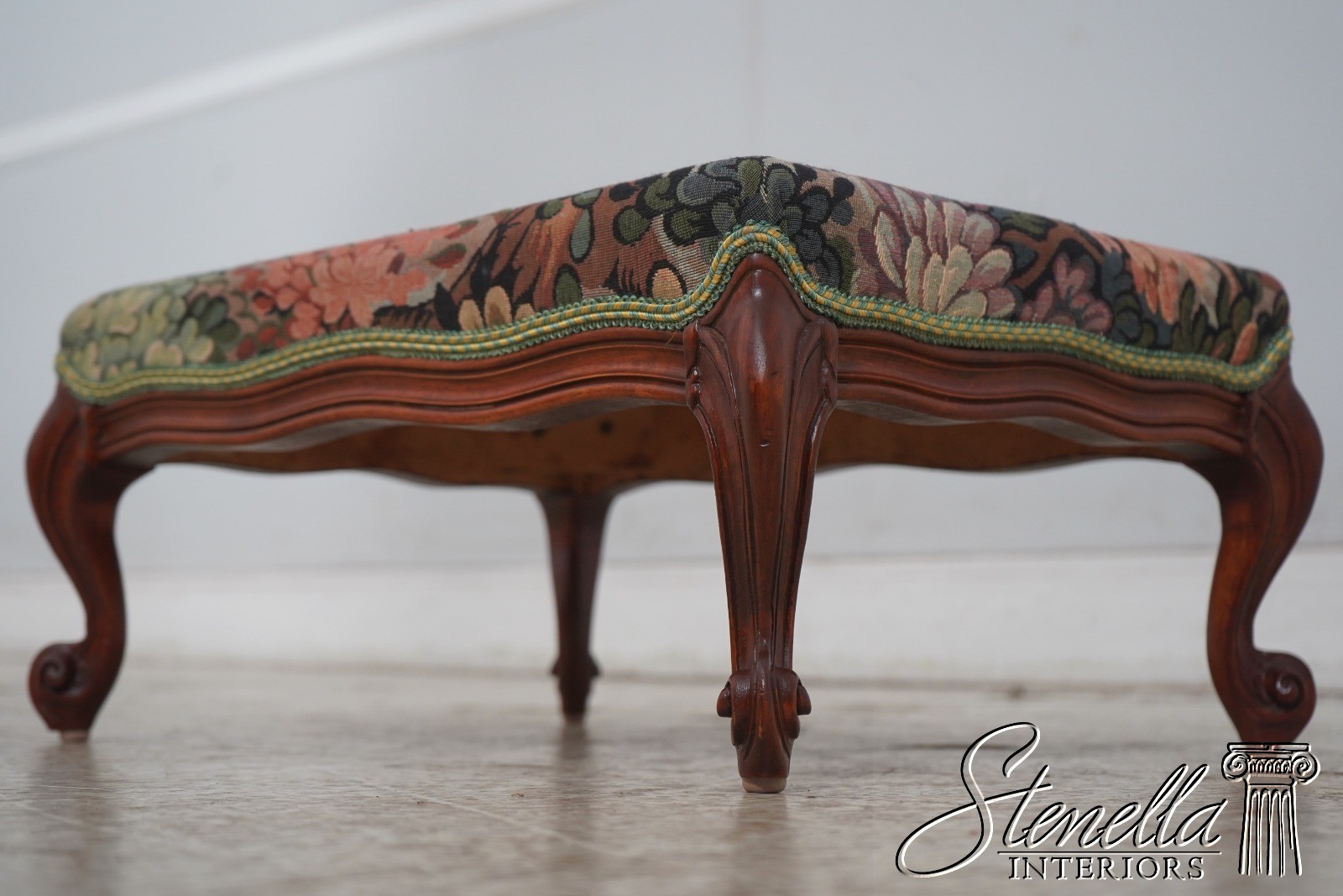 70447: Vintage Country French Mahogany Upholstered Footstool