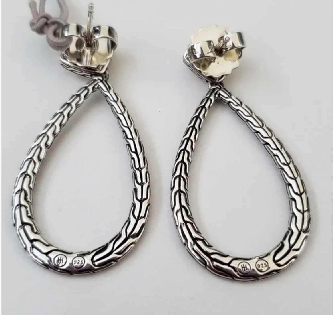 John Hardy Classic Chain Sterling Silver Hammered Pear Drop Earrings
