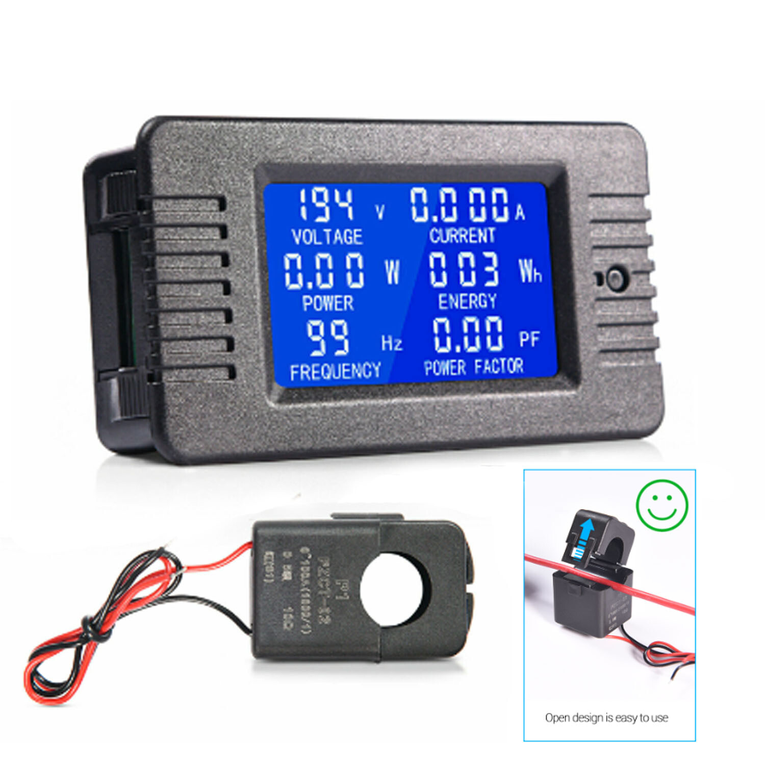 80-260V 100A AC Multi-meter, LCD Display Amp Volt Meter Energy Monitor Panel Kit