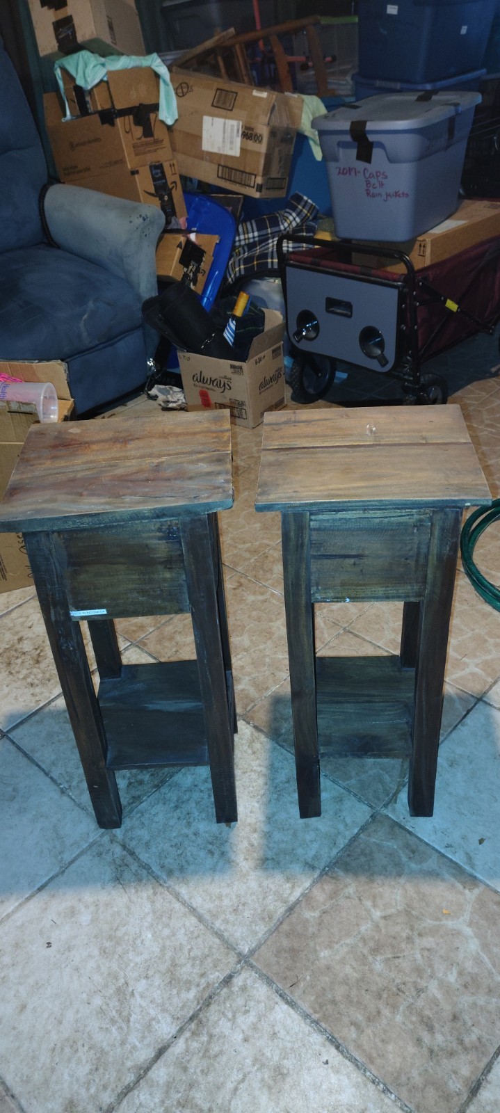 Pair of Rustic Dark Wood Nightstands with Drawer, Shelf, Storage, Matte Finish