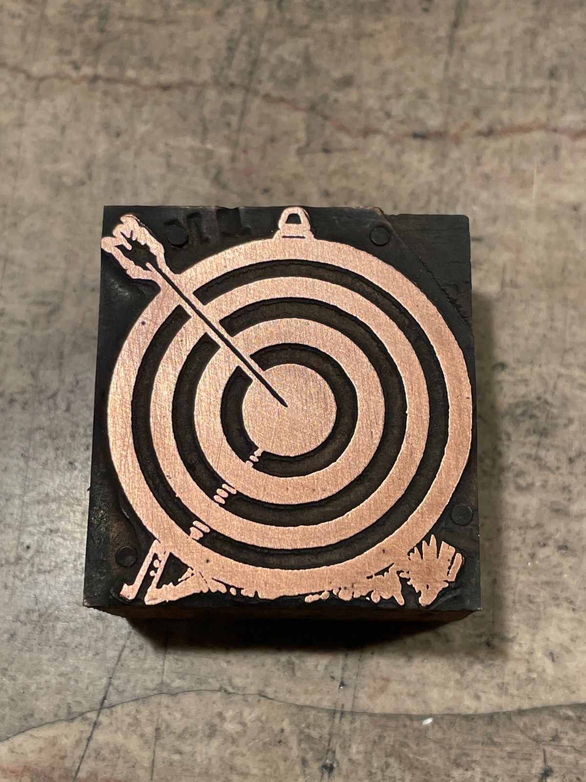 Printing Letterpress Printers Block Copper Archery Bullseye / Arrow (1549)
