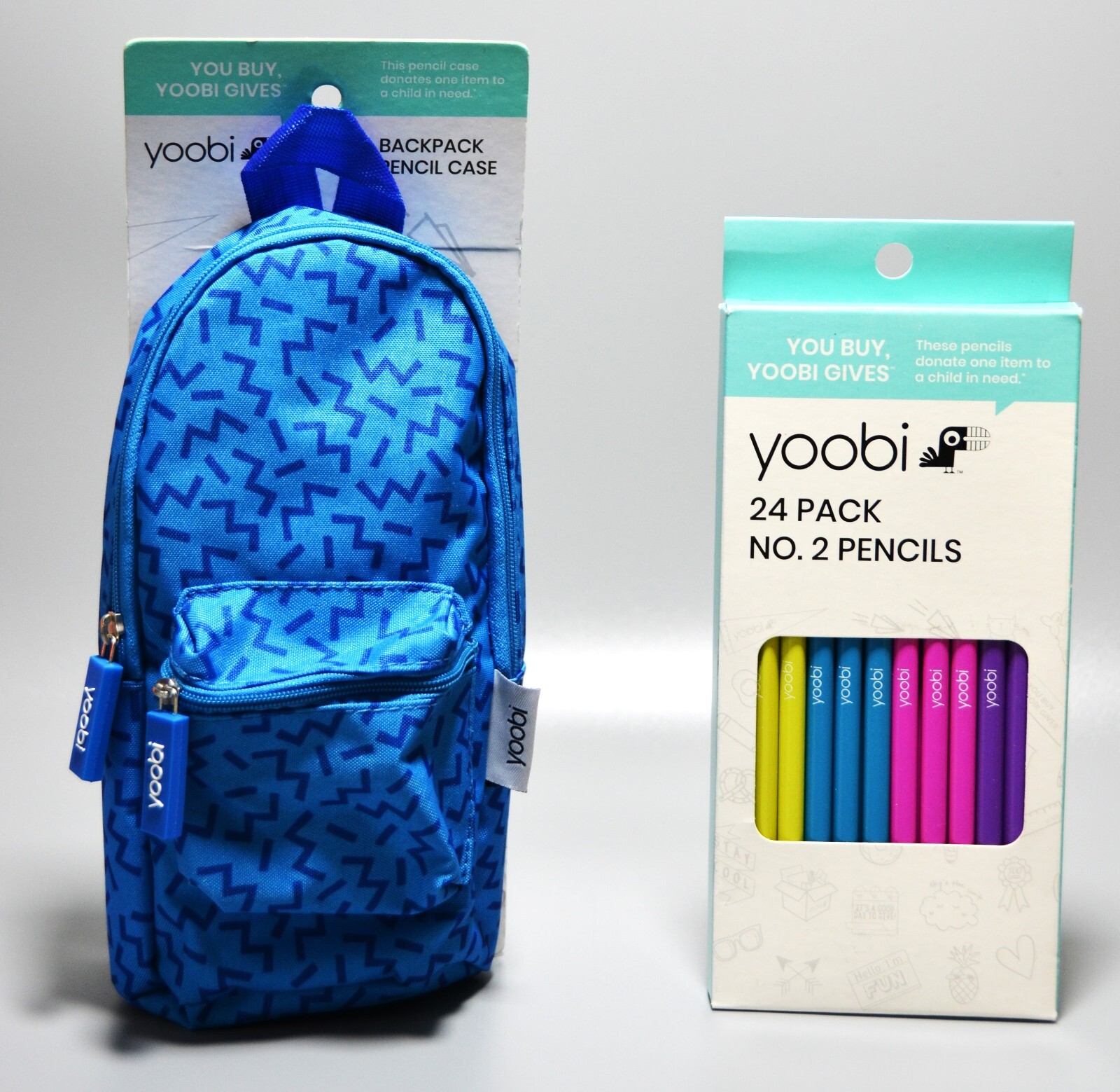 Yoobi Backpack Pencil Case Blue Abstract And 24 Pack No 2 Pencils Multicolor