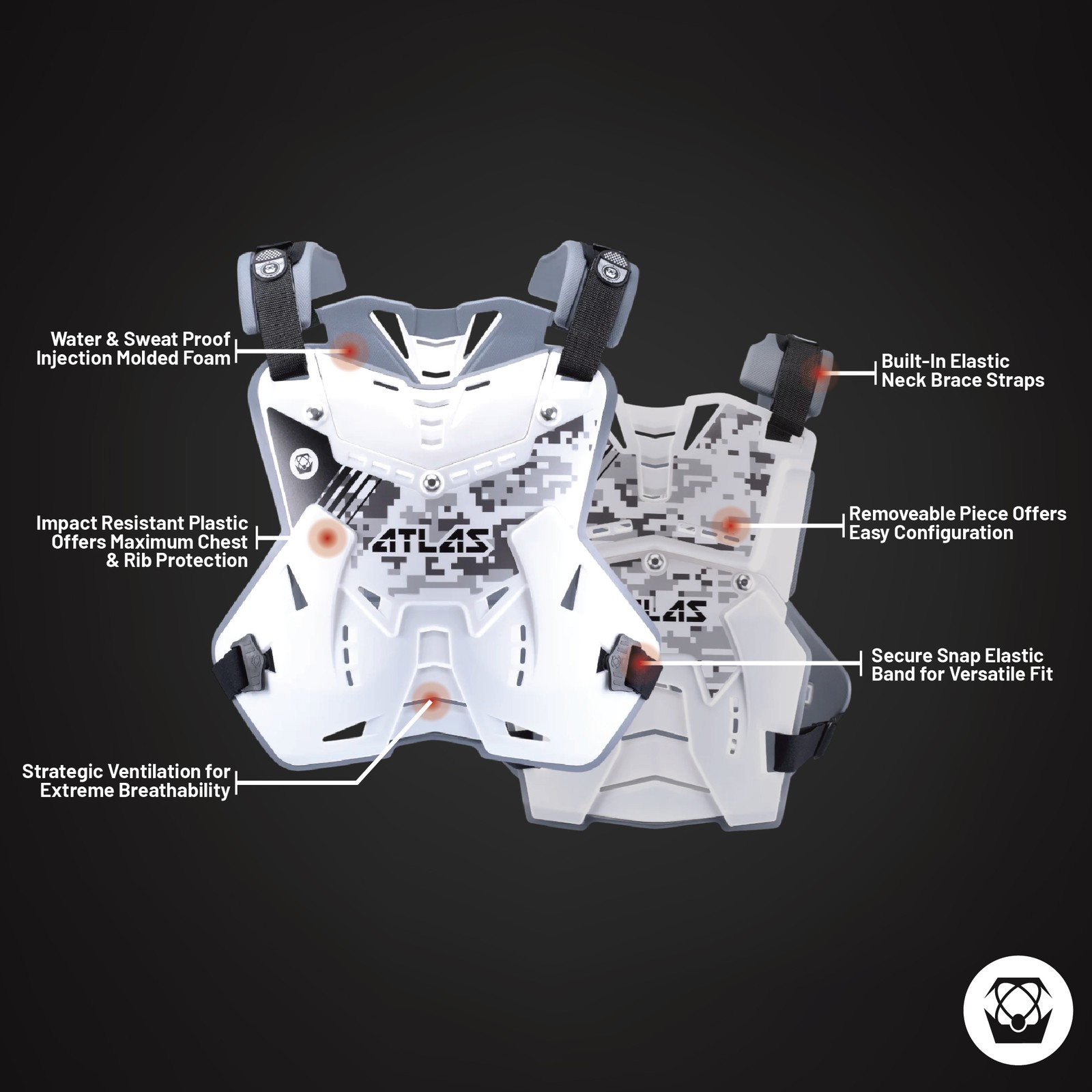 Atlas Defender CPC-00-010 Chest Protector, Digital Arctic, Velcro Closure
