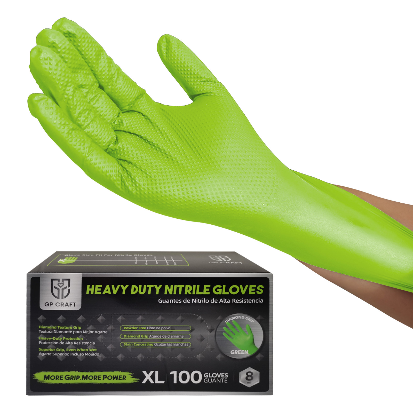 Heavy Duty Nitrile Gloves 8 Mil, Latex-Free, Large, Box of 100, for Industrial