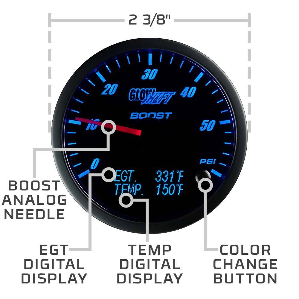 GlowShift 3in1 Diesel Combo Gauge - 60psi TURBO BOOST PYROMETER TRANS TEMP