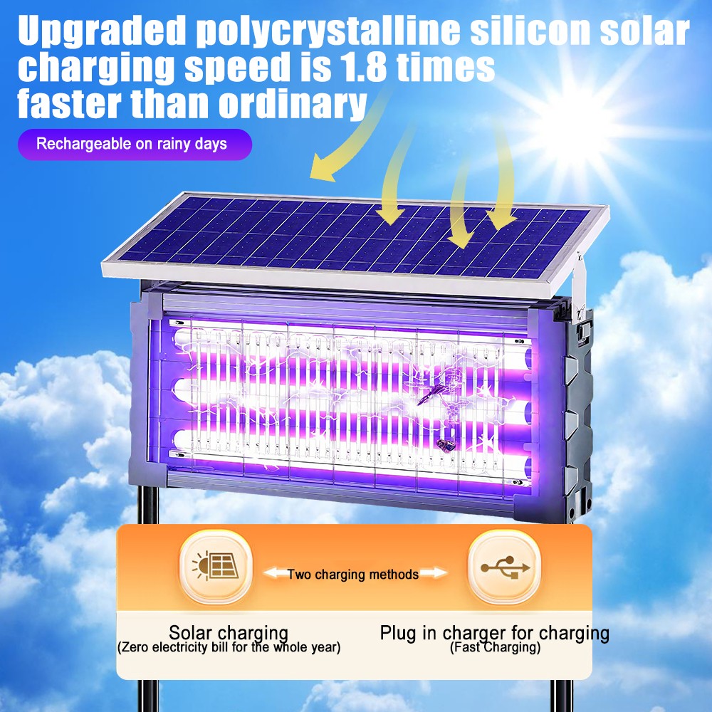 Solar Bug Zapper Outdoor Mosquito Zapper 4500V Waterproof Rechargeable Fly Zappe