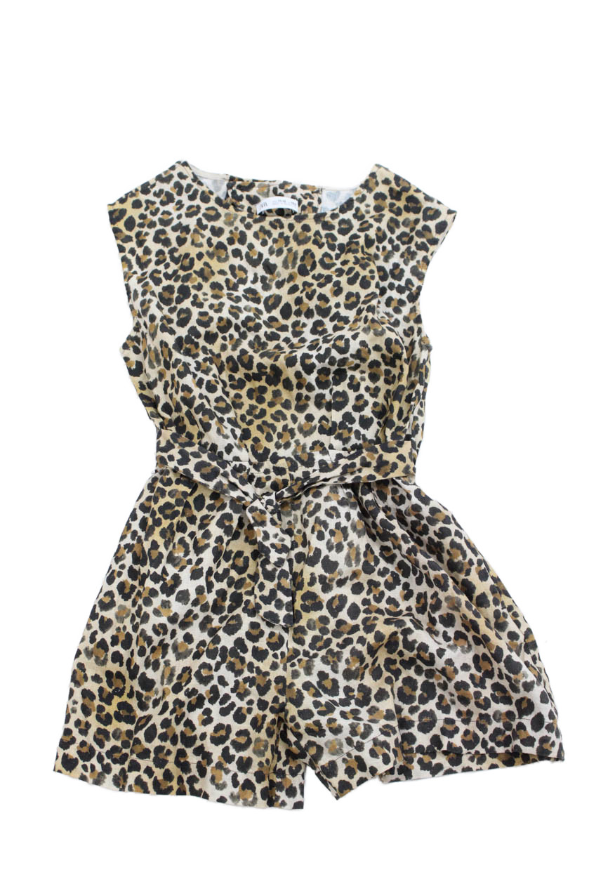 Zara Girls Animal Print Round Neck Sleeveless Romper Brown Size 11-12