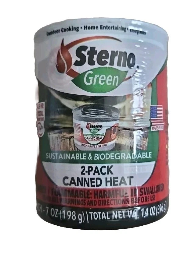 Sterno Green Canned Heat Biobased fuel Gel 7oz 2 pk (14 oz) NEW STK # 20364