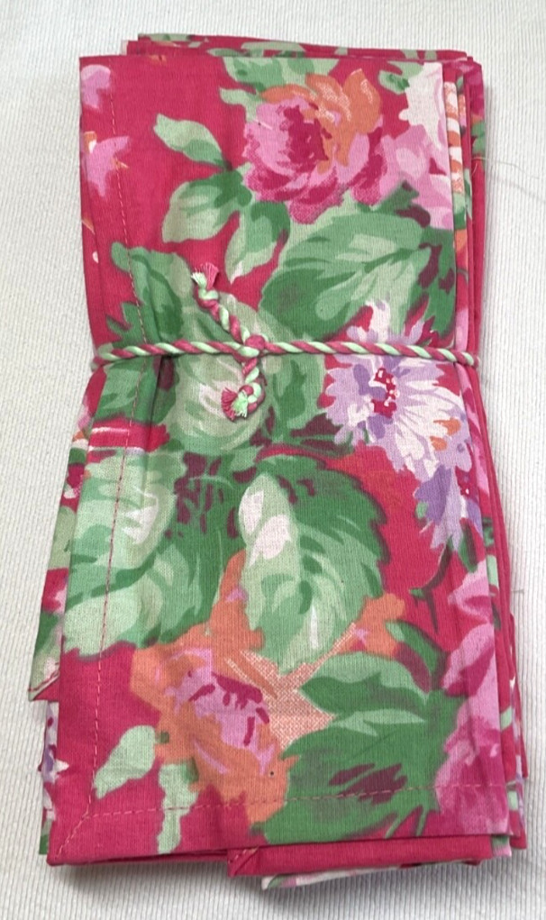 APRIL CORNELL DINNER NAPKINS (10) COTTAGE ROSE PINK GREEN 100% COTTON NIP
