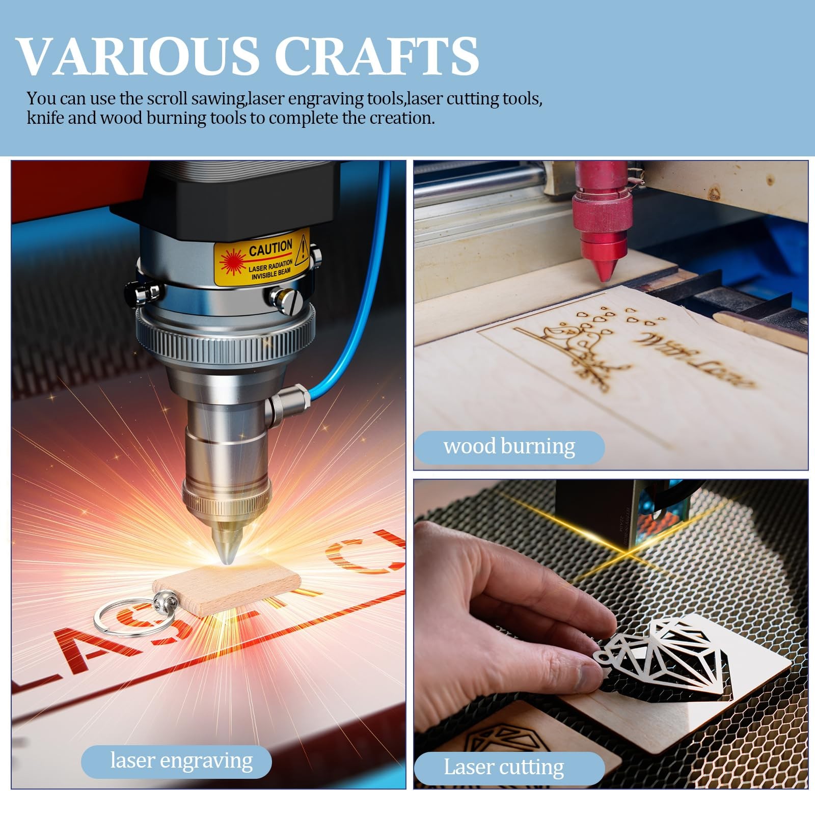 100 Pcs Laser Material Kit Engraving Blanks Wooden Keychains Blanks Set Laser Cu