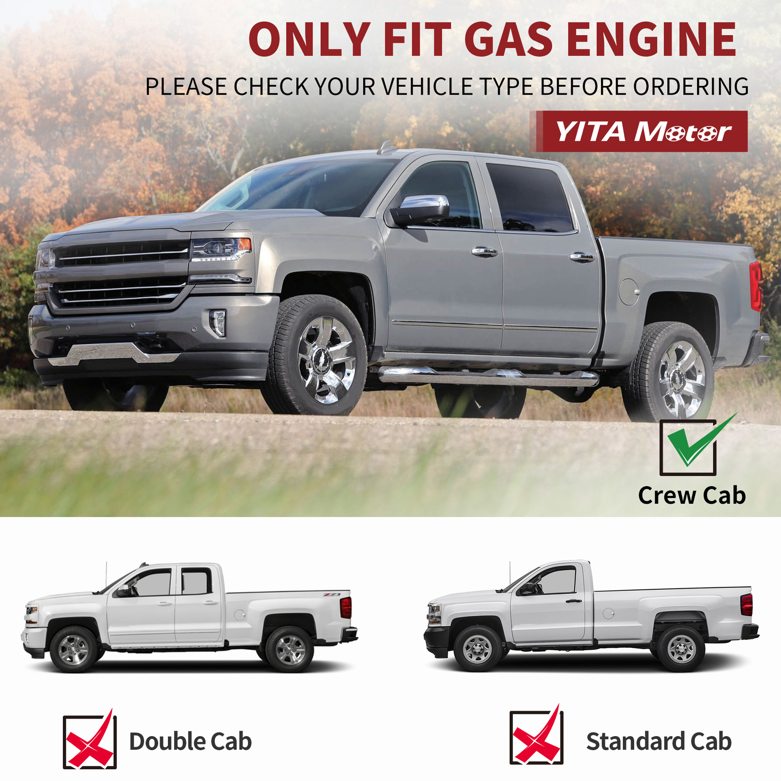 6" Running Boards for 07-18 Silverado Sierra 1500 2500HD Crew Cab Side Step Bars