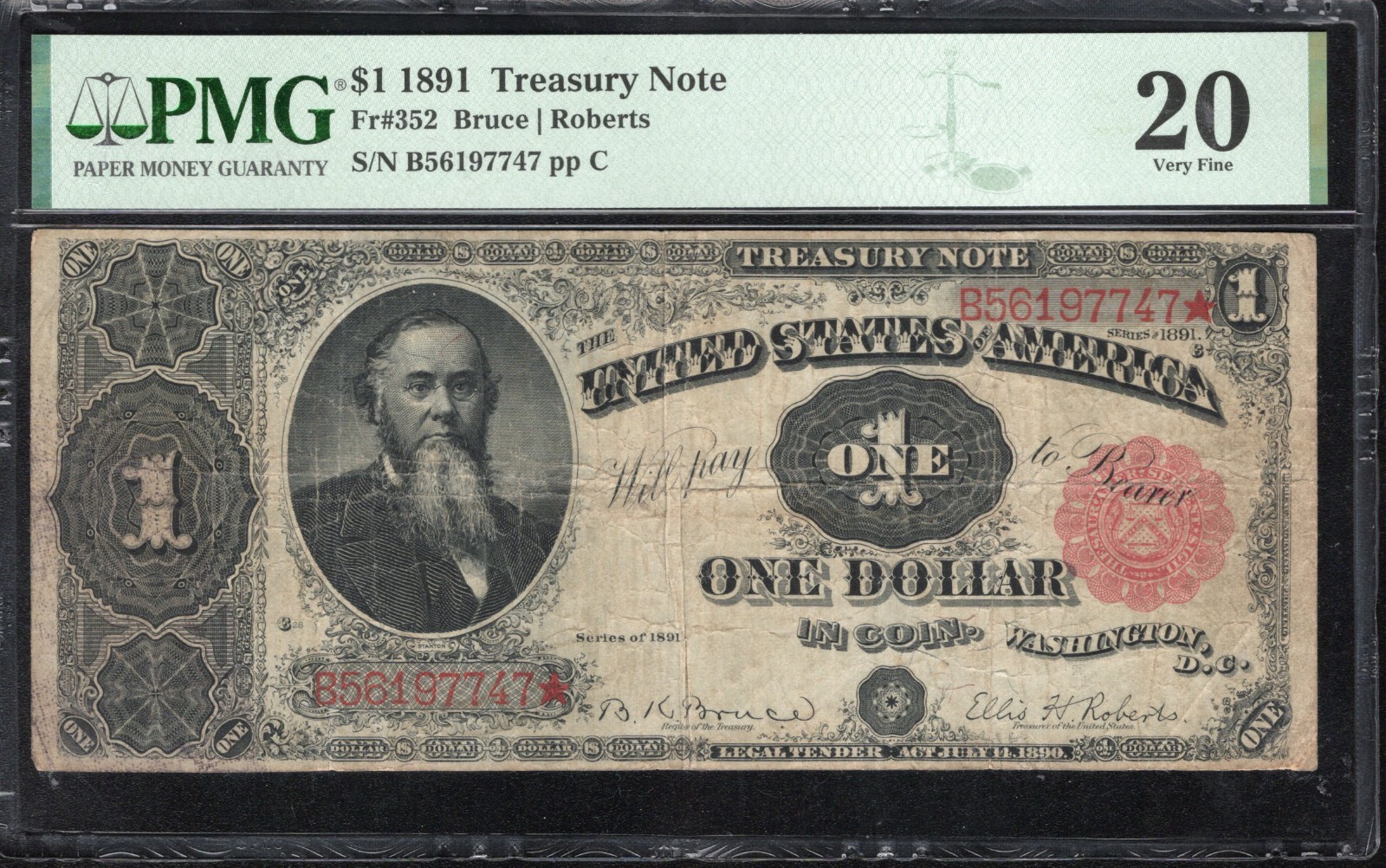 1891 $1 Treasury Note "Stanton" PMG 20 Fr 352 i97747