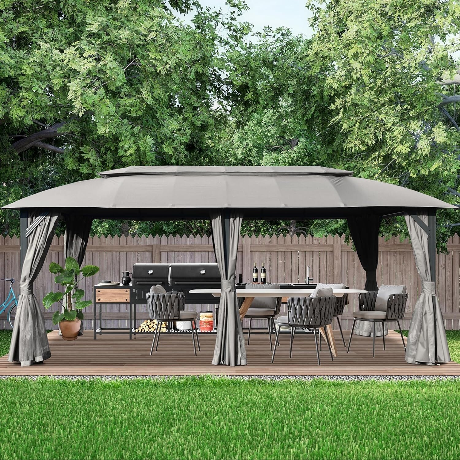Domi Outdoor 10x20FT Double fabric Roof Gazebo w/Curtain&Nets for backyard,lawn