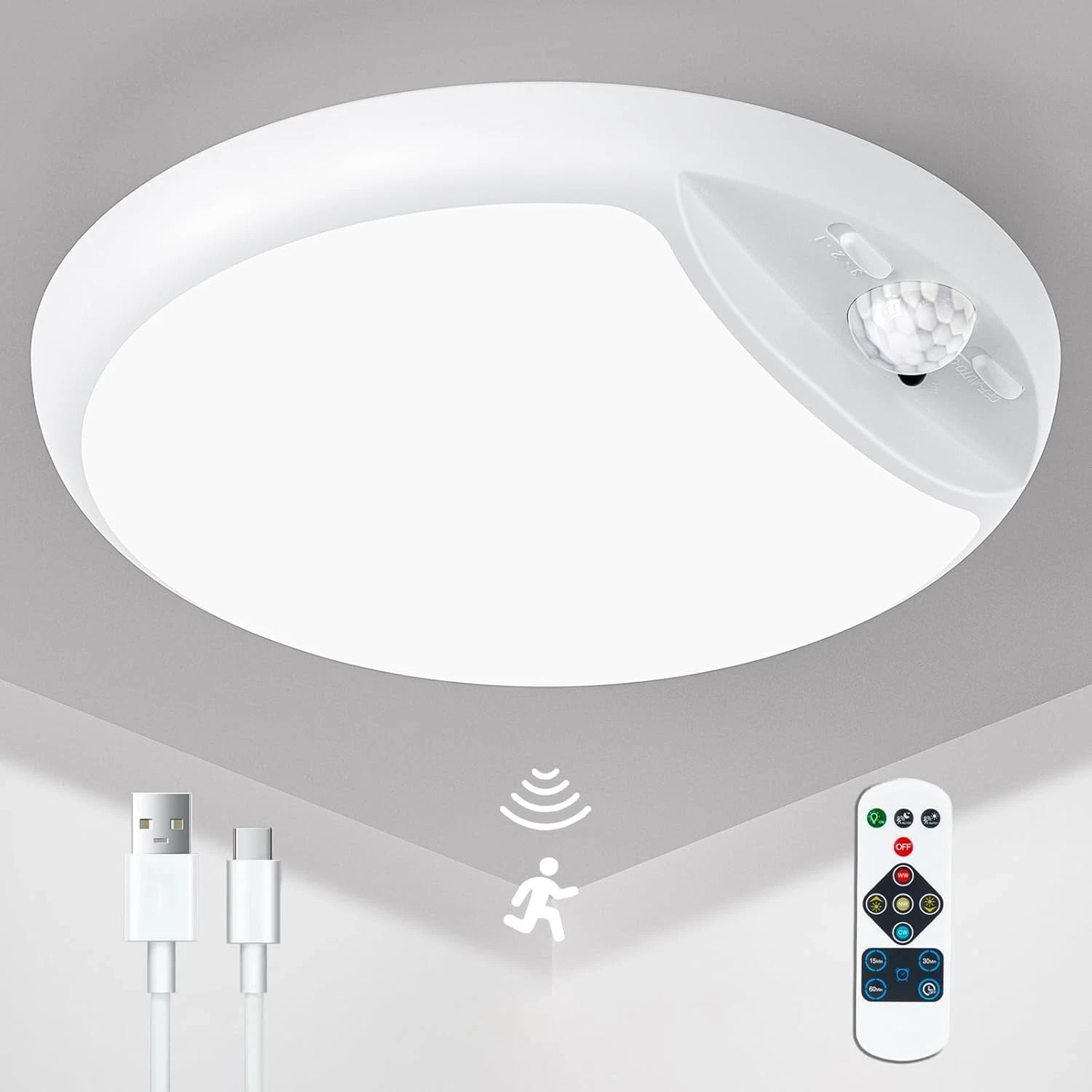 Rechargeable Motion Sensor Ceiling Light with Remote,Battery Powered Wireless Sh