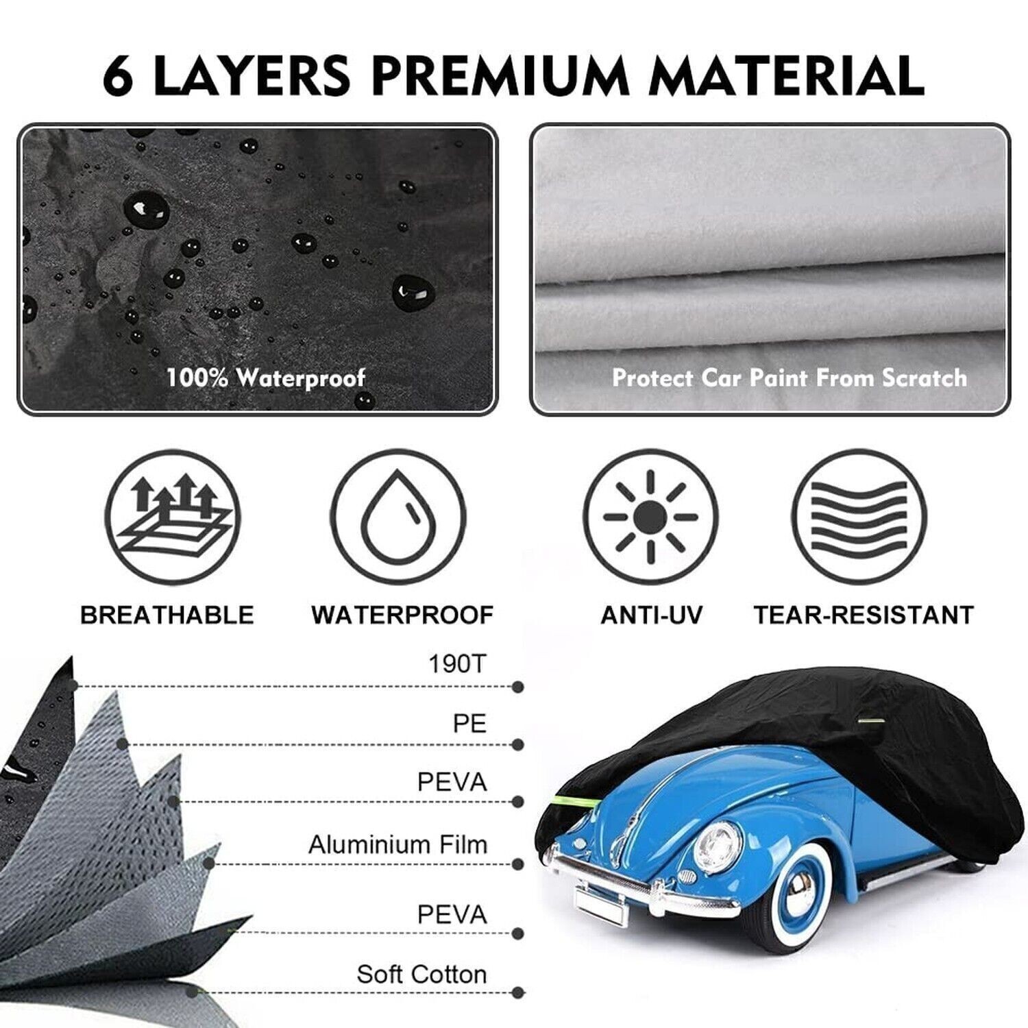 Car Cover Waterproof All Weather for 1960-1980 Volkswagen Beetle Sedan Ldibwiuvc