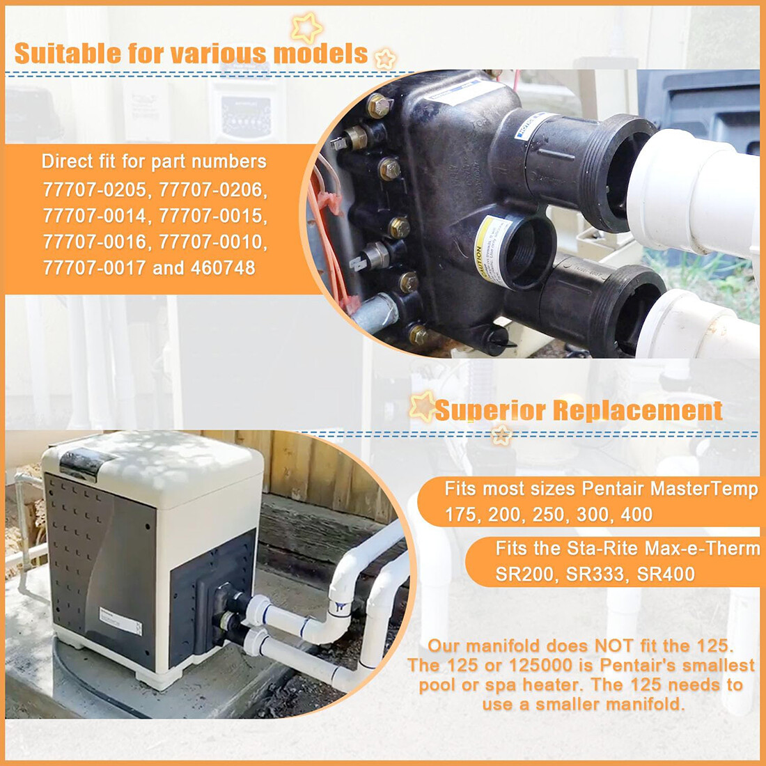 77707-0206 Pool Heater Manifold Body for Pentair MasterTemp,Sta-Rite Max-e-Therm