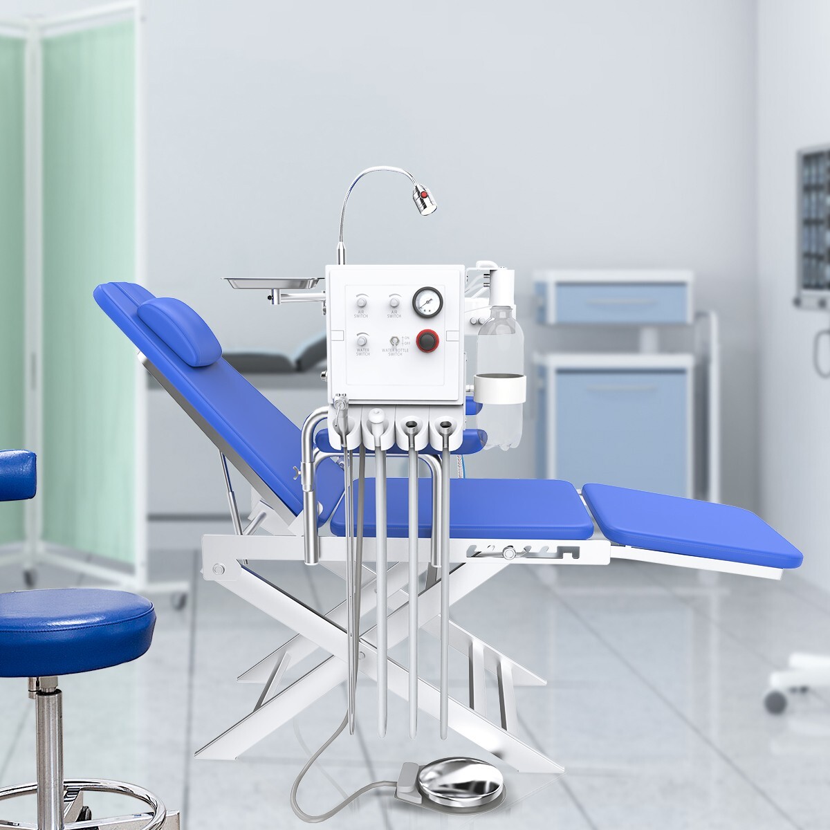 Dental Mobile Portable Chair LED Light Folding Chair +Air Turbine Unit Steel