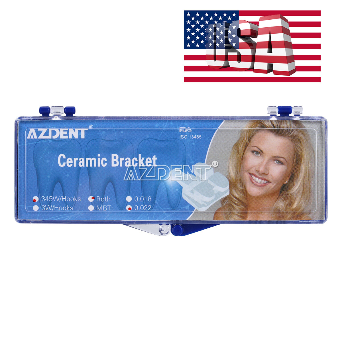 AZDENT Dental Orthodontic Clear Ceramic Brackets Braces Roth. 022 Hooks 3 4 5