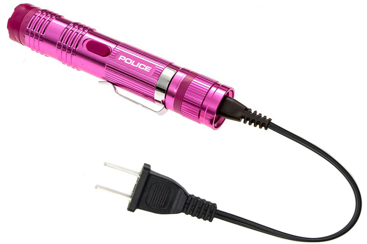 POLICE Stun Gun M12 700 BV Metal Rechargeable LED Flashlight Pink