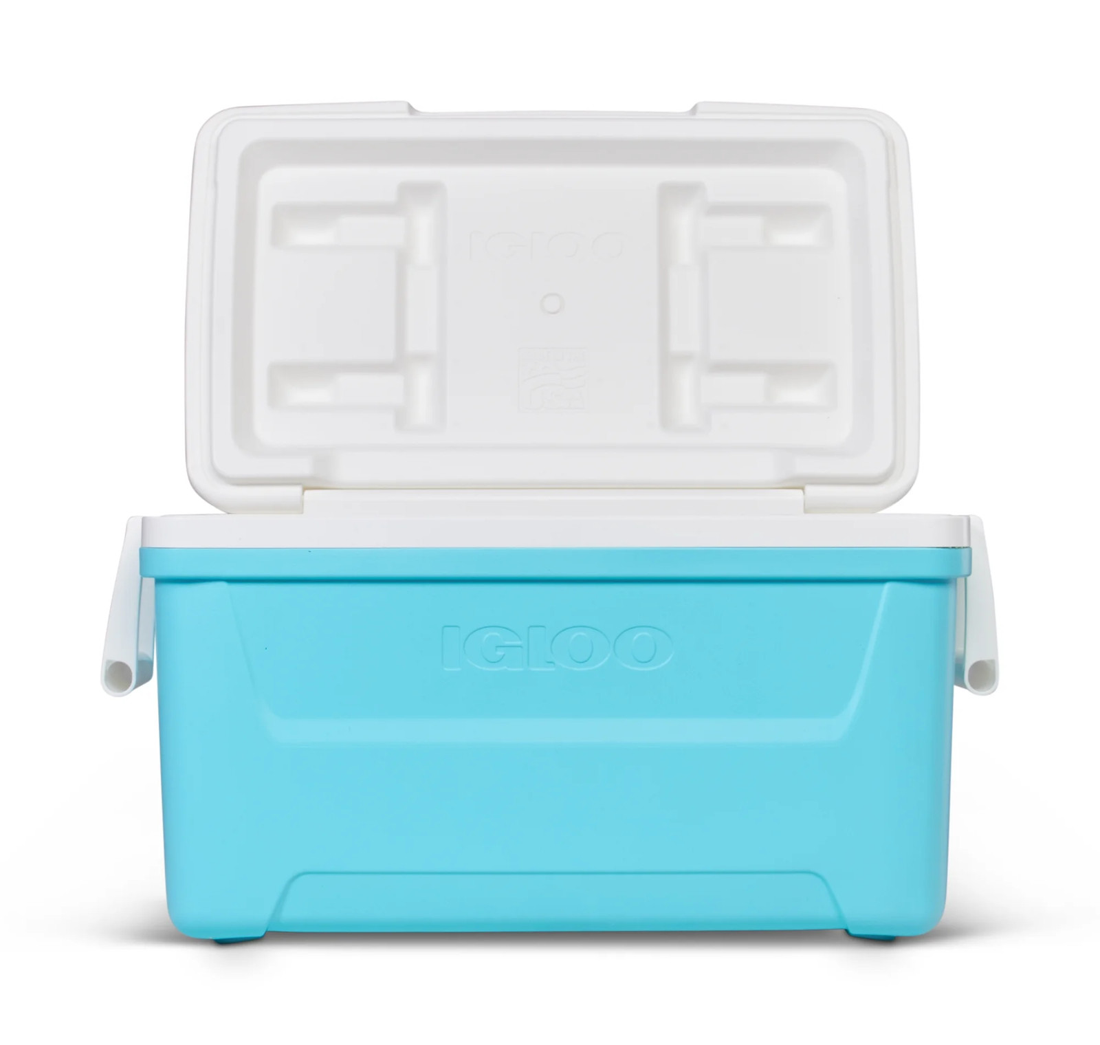 48 QT Laguna Hard-Sided Ice Chest Cooler, Aqua Blue and White