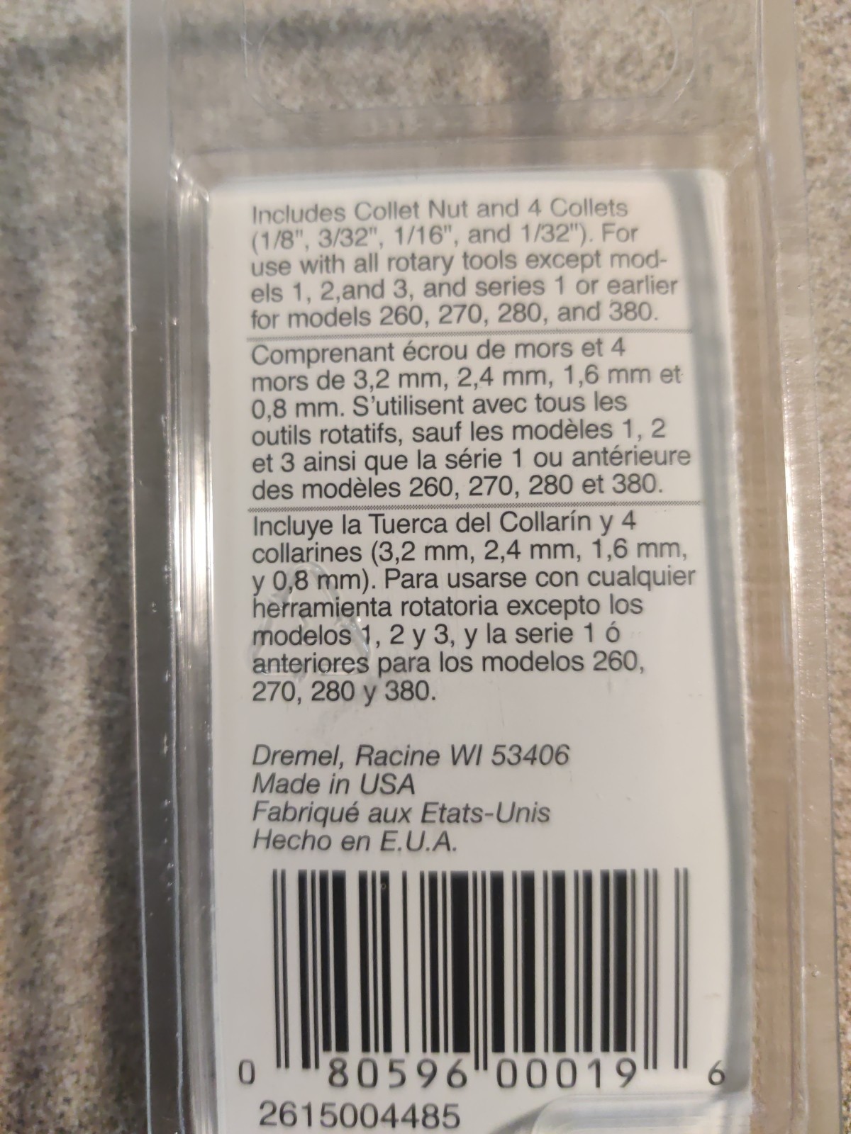Dremel 4485 QUICK CHANGE 5 PIECE Collet Nut Set 1/8,3/32,1/16,1/32*