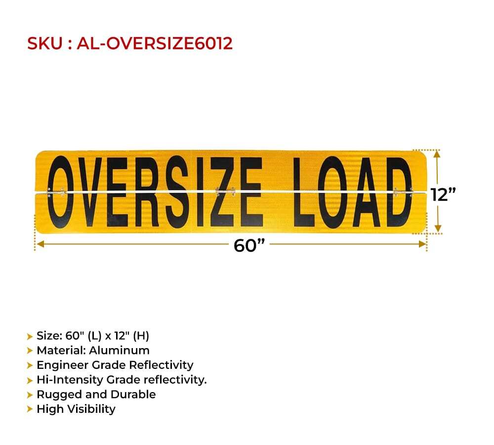 12" x 60" Hinged Aluminum Oversize Load Sign for Trucks and Trailers