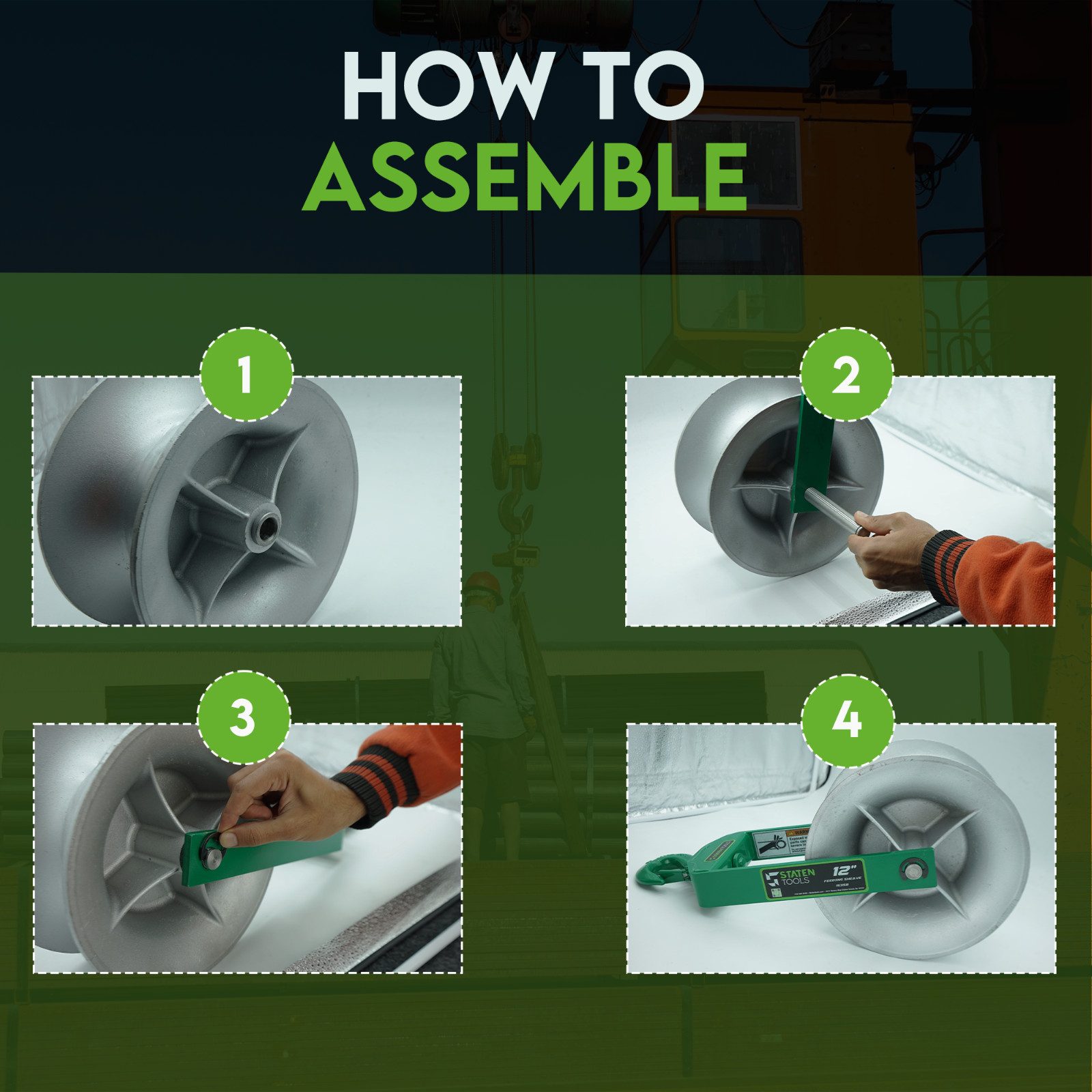 Staten Tools 651 Cable Puller Sheave, Hook, Wire, 12 In Diameter 6500lb